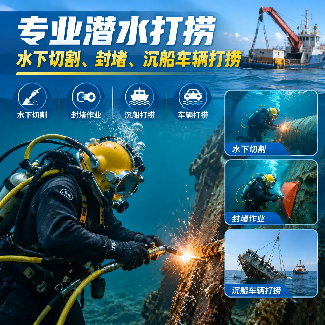 专业潜水打捞｜水下切割、封堵、沉船车辆打捞佛坪